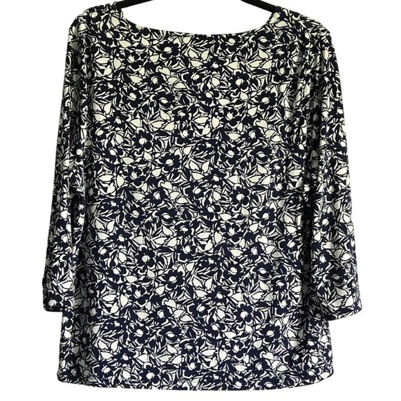 Talbots Petite Womens Floral Print Cowl Neck Top XLP Navy White 3/4 Sleeve - Picture 6 of 6